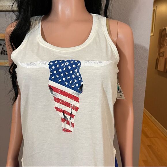 American flag bullhead longhorn cow skull tank - Picture 7 of 13